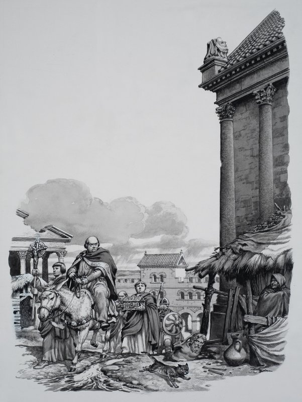 Bischof Mellitus (gest. 624) kommt in London an von Pat (1907-95) Nicolle