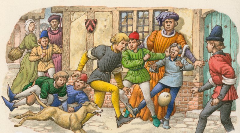 Spiel ähnlich wie Fußball im Mittelalter von Pat (1907-95) Nicolle
