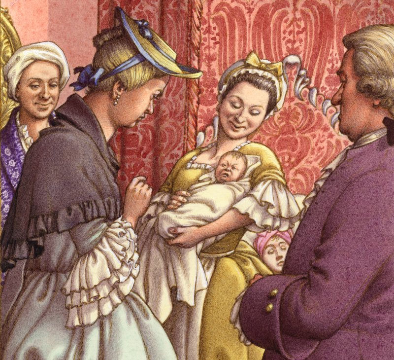 Königin Caroline hält ihre Enkelin (Gouache auf Papier) von Pat (1907-95) Nicolle