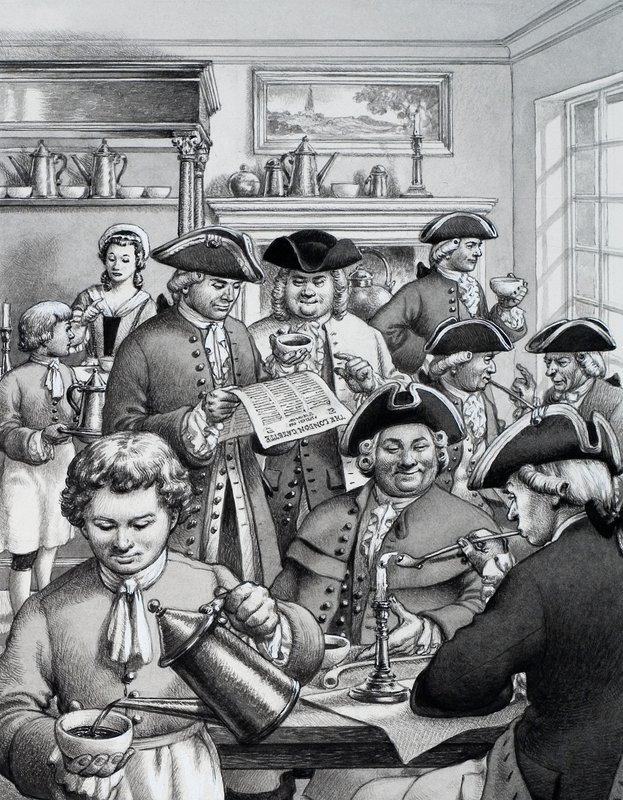Typisches Londoner Kaffeehaus im 18. Jahrhundert von Pat (1907-95) Nicolle