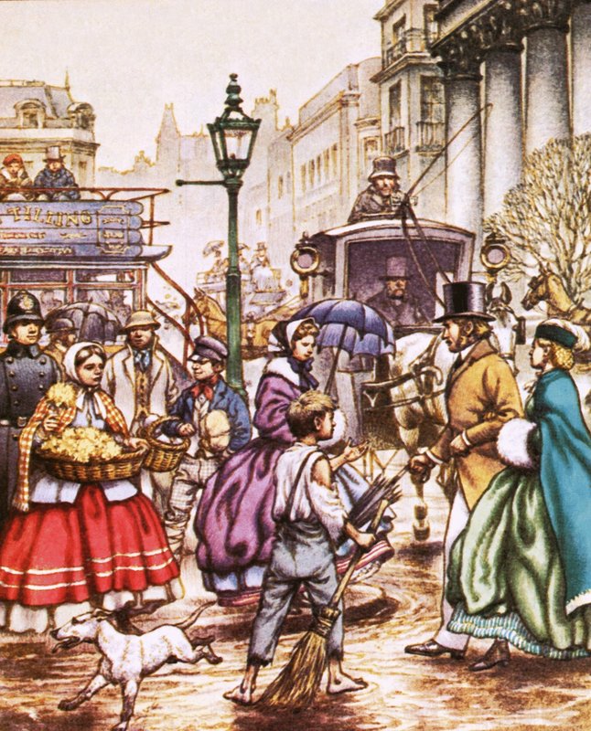 Typische Londoner Straßenszene der 1860er Jahre von Pat (1907-95) Nicolle