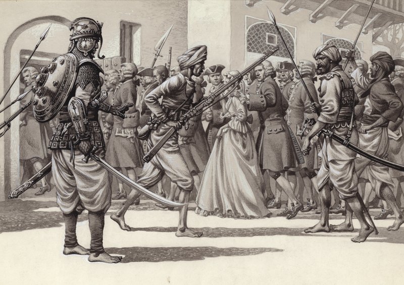 Britische Soldaten werden in das Schwarze Loch von Kalkutta gezwungen von Pat (1907 95) Nicolle
