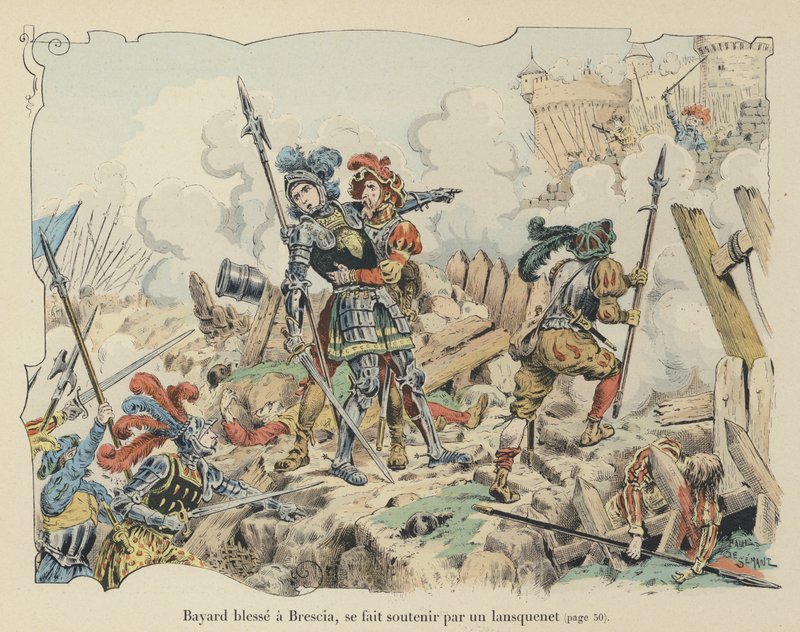 Der Chevalier de Bayard wird bei der Belagerung von Brescia, Italien, 1512 verwundet von Paul de Semant