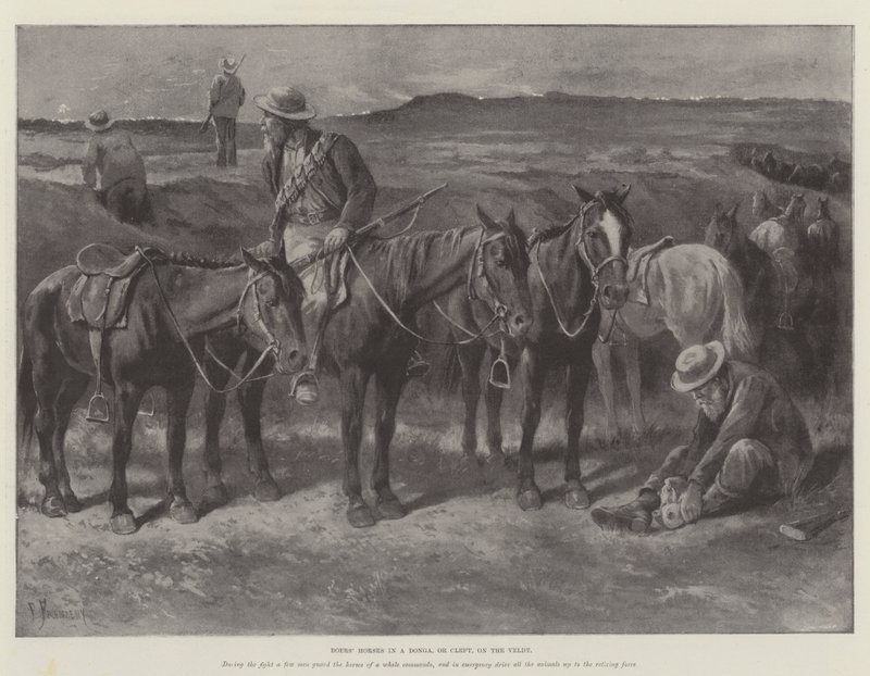 Pferde der Buren in einer Donga oder Spalte auf der Veldt von Paul Frenzeny