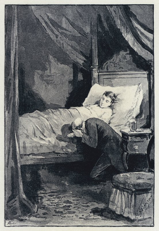 Illustration für Anna Karenina: Karenina in Annas Zimmer während ihrer Krankheit (Lithografie) von Paul Frenzeny