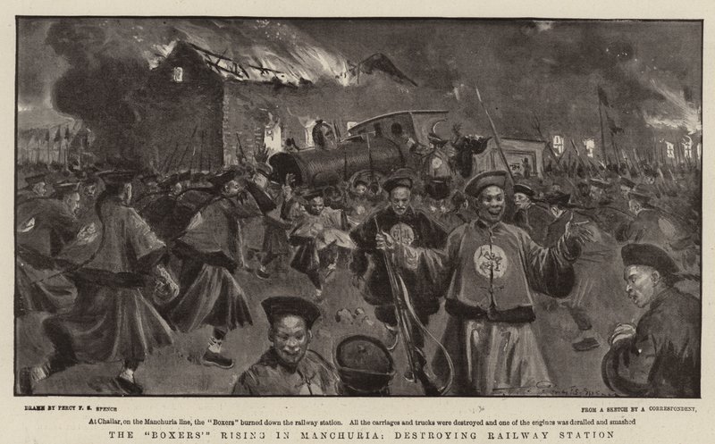Der Boxeraufstand in der Mandschurei, Zerstörung des Bahnhofs von Percy F.S. Spence