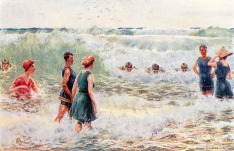 Brandungsbaden, die Brecher durchbrechen von Percy F.S. (after) Spence