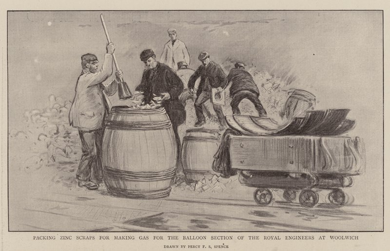 Verpacken von Zinkabfällen zur Gasherstellung für die Ballonabteilung der Royal Engineers in Woolwich von Percy F.S. Spence