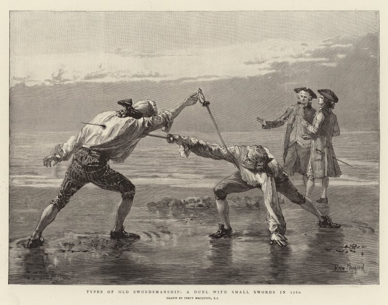 Typen der alten Fechtkunst, ein Duell mit kleinen Schwertern im Jahr 1760 von Percy Macquoid