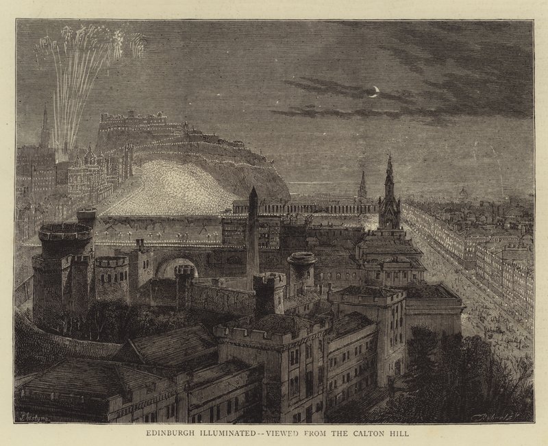 Erleuchtetes Edinburgh, gesehen vom Calton Hill von Percy William Justyne