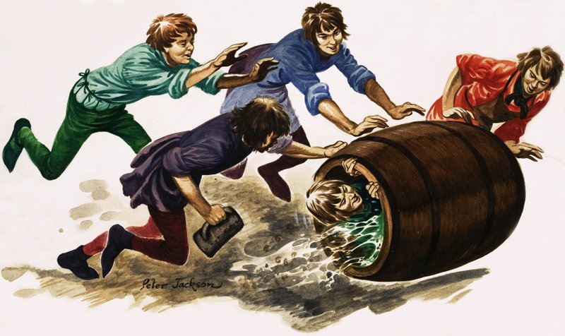 Ein frischgebackener Lehrling wird in Bier getaucht und in einem Fass gerollt von Peter Jackson