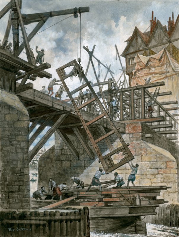 Nonesuch House wird auf der alten London Bridge errichtet von Peter Jackson