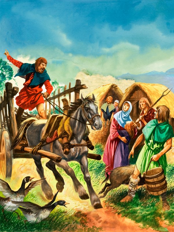 Dorfbewohner werden vor der Ankunft von Soldaten in den Tagen von König Stephan gewarnt von Peter Jackson
