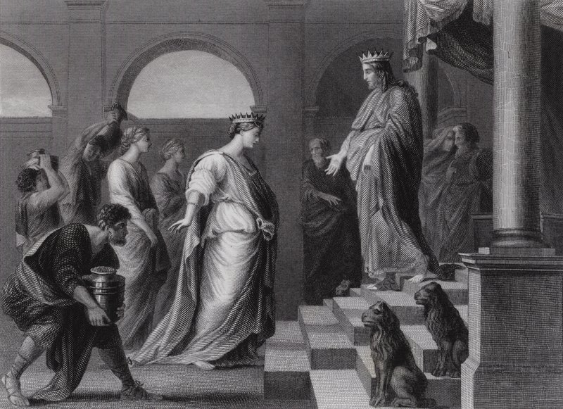 Salomo und die Königin von Saba (Gravur) von Peter Paul (after) Rubens