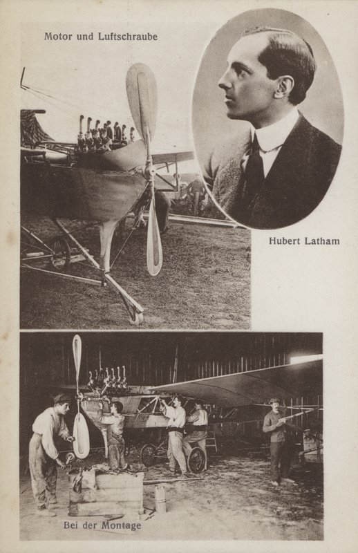 Der französische Flieger Hubert Latham und sein Flugzeug von Photographer German