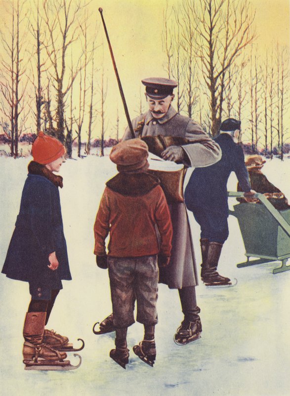 Im Winter geht dieser deutsche Postbote auf Schlittschuhen seine Runde von Photographer German