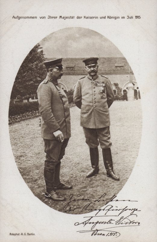 Kaiser Wilhelm II. mit Feldmarschall Paul von Hindenburg, Kommandant der deutschen Armee, Posen, Erster Weltkrieg von Photographer German