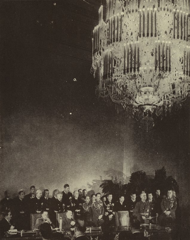 Unterzeichnung des Dreimächtepakts zur Bildung der Achse Japan, Nazideutschland und faschistisches Italien in der Reichskanzlei, Berlin, Zweiter Weltkrieg, 27. September 1940 von Photographer German