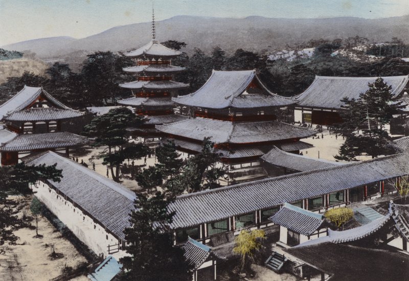 Japan, ca. 1912: Horyu-ji, der älteste buddhistische Tempel in Japan, vor etwa 1300 Jahren erbaut von Photographer Japanese