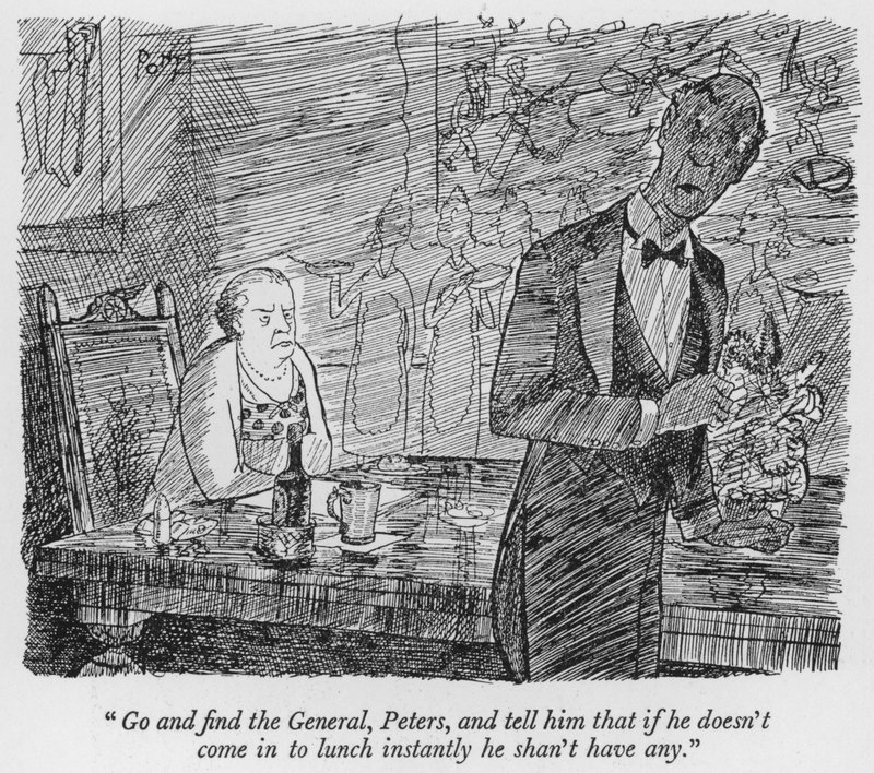 „Geh und finde den General, Peters, und sag ihm, dass er sofort zum Mittagessen kommen soll, sonst bekommt er nichts“ (Lithografie) von Pont