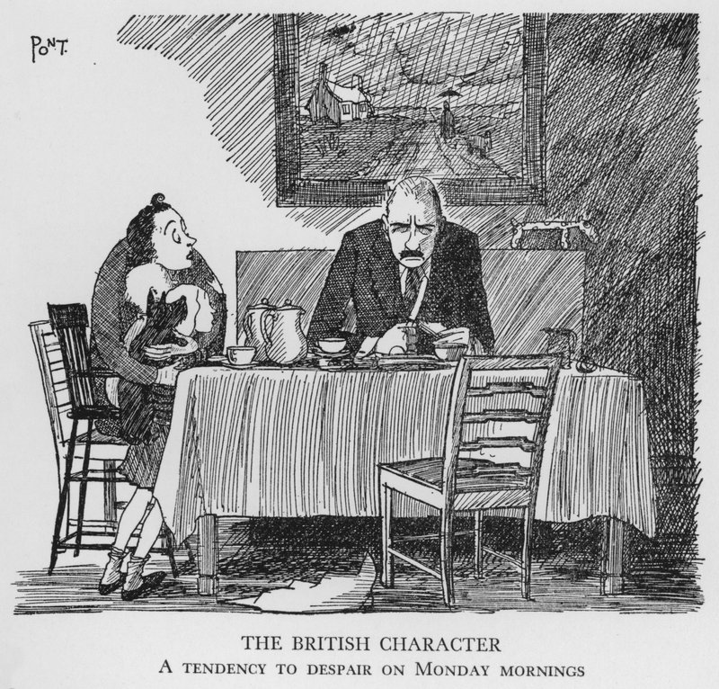 Der britische Charakter, Tendenz zur Verzweiflung am Montagmorgen (Lithografie) von Pont
