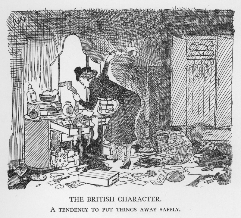 Der britische Charakter, Tendenz, Dinge sicher zu verstauen (Lithografie) von Pont