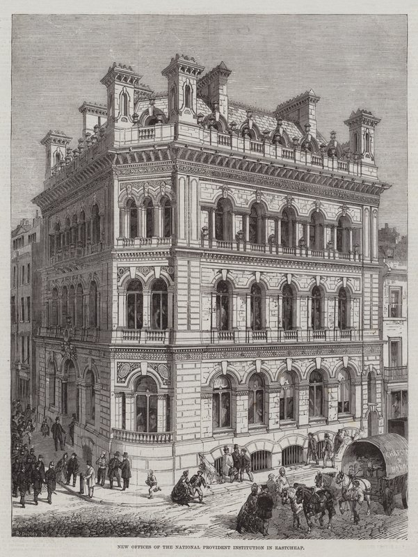 Neue Büros der National Provident Institution in Eastcheap von R. Dudley