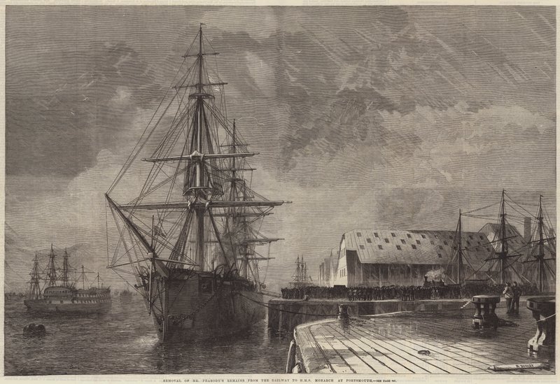 Überführung der sterblichen Überreste von Mr. Peabody vom Bahnhof zur HMS Monarch in Portsmouth von R. Dudley