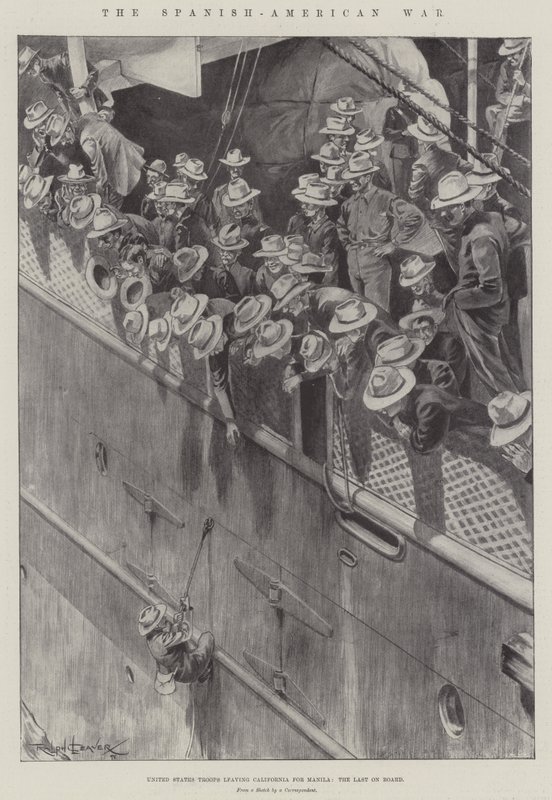 Der Spanisch-Amerikanische Krieg, US-Truppen verlassen Kalifornien nach Manila, die Letzten an Bord von Ralph Cleaver
