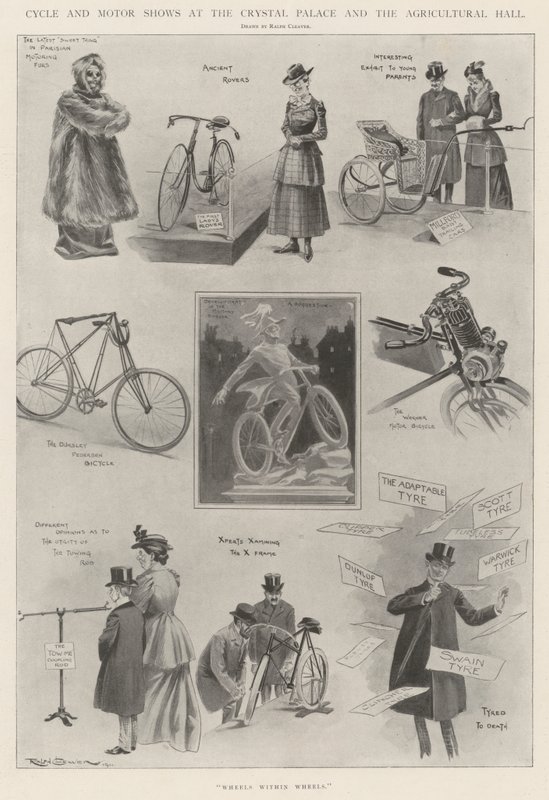 Fahrrad- und Motorradausstellungen im Crystal Palace und der Agricultural Hall von Ralph Cleaver