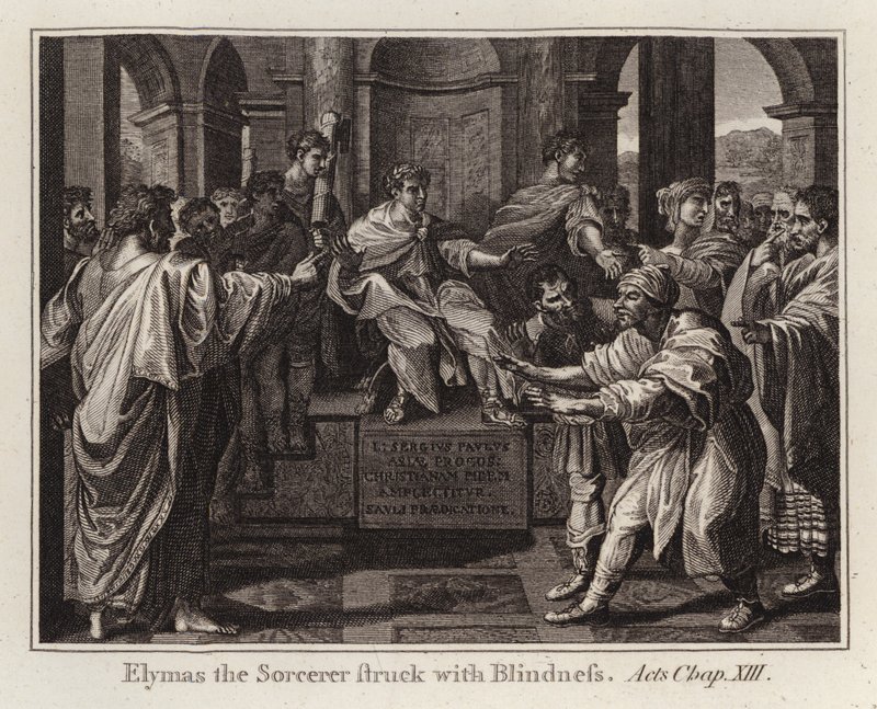 Raphael-Karton: Elymas der Zauberer wird mit Blindheit geschlagen, Apostelgeschichte, Kapitel XIII von after Raphael