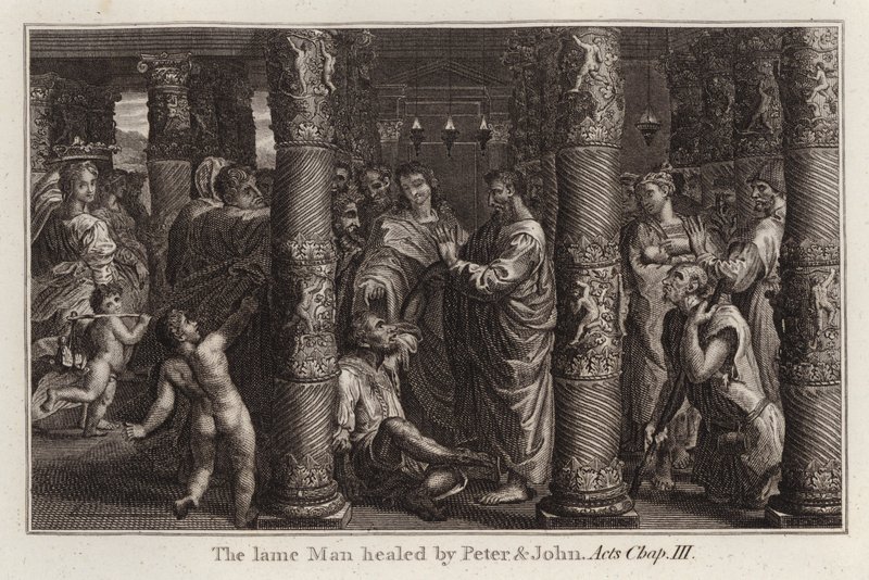 Raphael-Karton: Der Lahme wird von Petrus und Johannes geheilt, Apostelgeschichte, Kapitel III von after Raphael