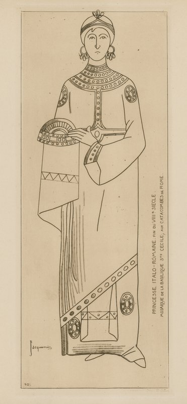 Italo-Römische Prinzessin. Ende des VIII. Jahrhunderts. Mosaik der Basilika St. Cäcilia, in den Katakomben von Rom. von Raphael Jacquemin