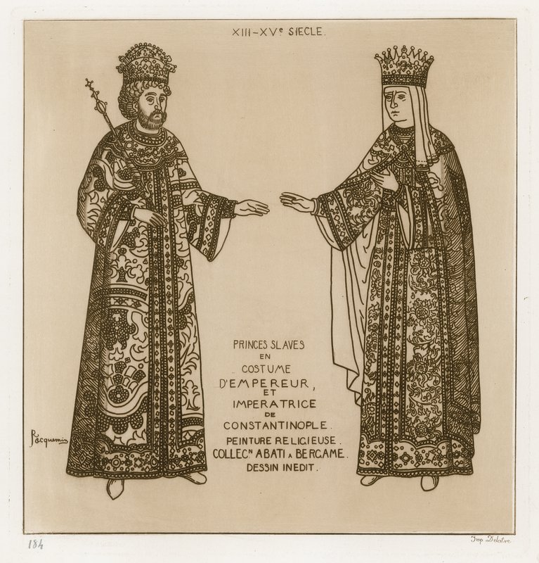 Slawische Fürsten in Kostümen als Kaiser und Kaiserin von Konstantinopel (Stich) von Raphael Jacquemin