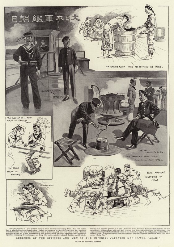 Skizzen der Offiziere und Männer des japanischen Kriegsschiffs "Asahi" von Reginald Thomas Cleaver