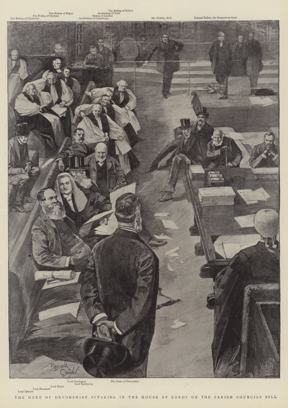 Der Herzog von Devonshire spricht im House of Lords über das Gemeinderatsgesetz von Reginald Thomas Cleaver