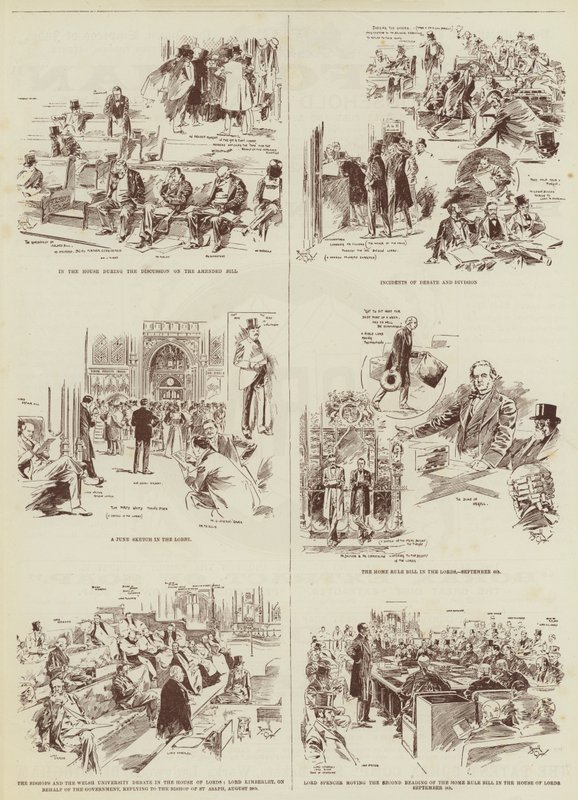 Die Home-Rule-Sitzung, einige "Daily Graphic" Skizzen im Parlament von Reginald Thomas Cleaver