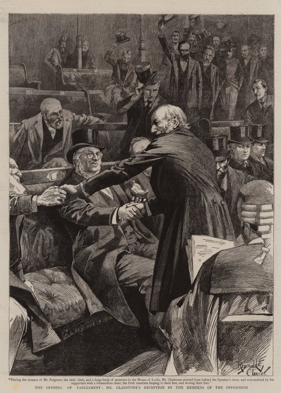 Die Eröffnung des Parlaments, Mr. Gladstones Empfang durch die Mitglieder der Opposition von Reginald Thomas Cleaver