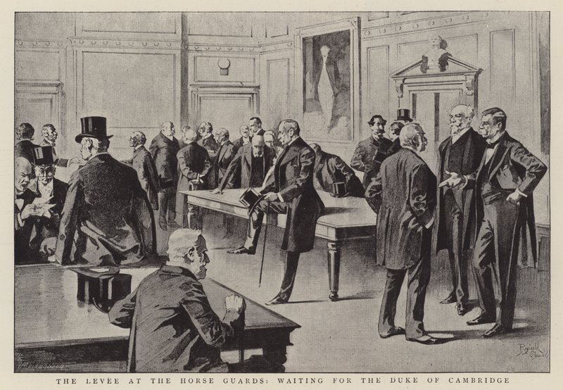 Der Empfang bei den Horse Guards, wartend auf den Herzog von Cambridge von Reginald Thomas Cleaver