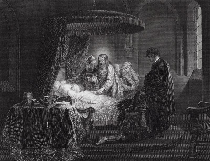 Die Auferweckung der Tochter des Jairus, Markus, Kap. V, Vers 35, 42 (Stich) von Rembrandt Harmensz. van Rijn (after)