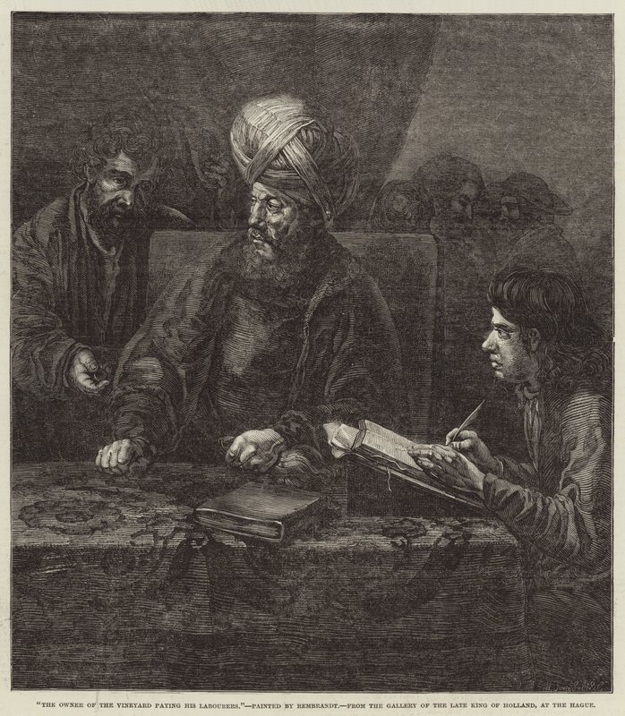 Der Besitzer des Weinbergs bezahlt seine Arbeiter von Rembrandt van Rijn