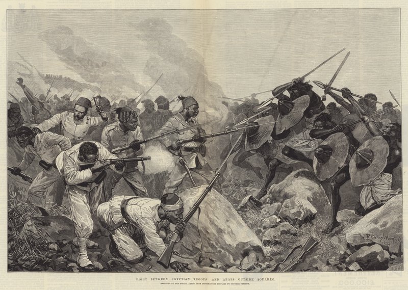 Kampf zwischen ägyptischen Truppen und Arabern außerhalb von Souakim von Richard Caton Woodville junior