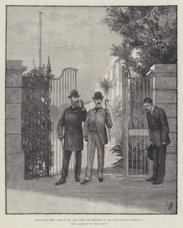 Leben in San Remo, Tor der Villa Zirio, die Residenz des Kronprinzen von Deutschland von Richard Caton Woodville junior