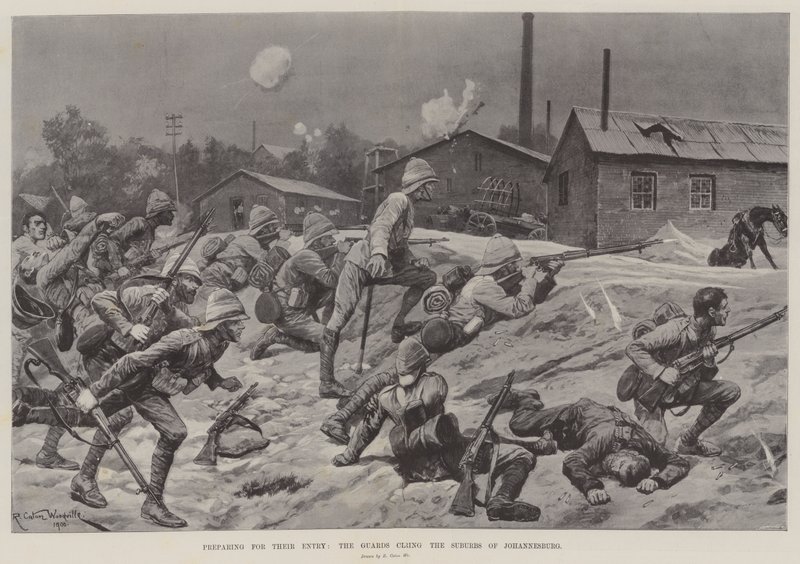 Vorbereitung auf ihren Einzug, die Wachen räumen die Vororte von Johannesburg von Richard Caton Woodville junior