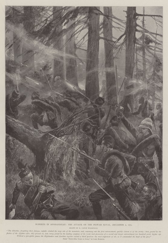 Roberts in Afghanistan, der Angriff auf den Peiwar Kotai, 2. Dezember 1878 von Richard Caton Woodville junior