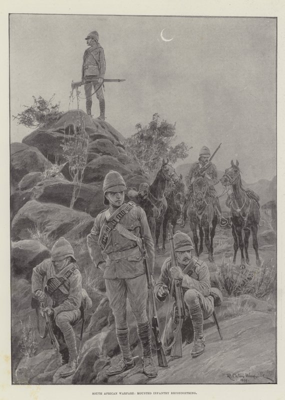 Südafrikanische Kriegsführung, berittene Infanterie bei der Aufklärung von Richard Caton Woodville junior