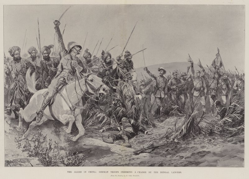 Die Alliierten in China, deutsche Truppen bejubeln einen Angriff der Bengal Lancers von Richard Caton Woodville junior