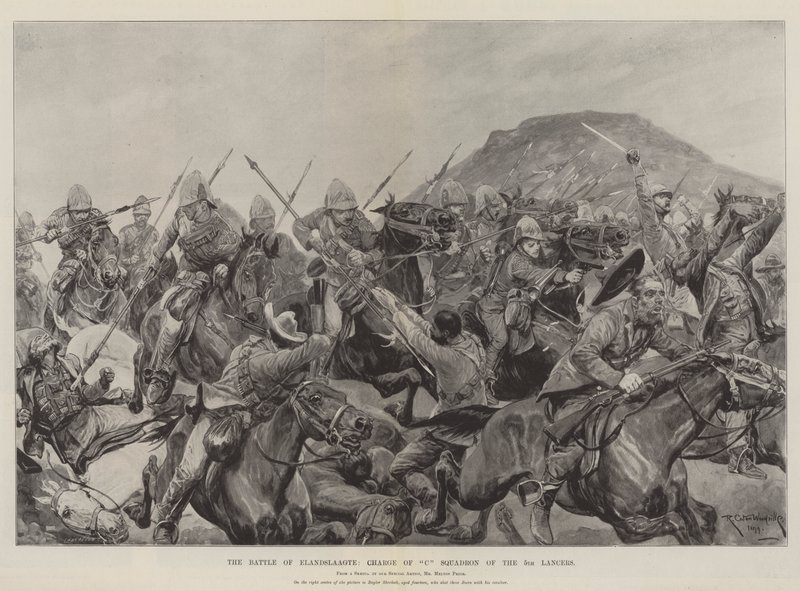 Die Schlacht von Elandslaagte, Angriff des C-Geschwaders der 5. Lanzenreiter von Richard Caton Woodville junior