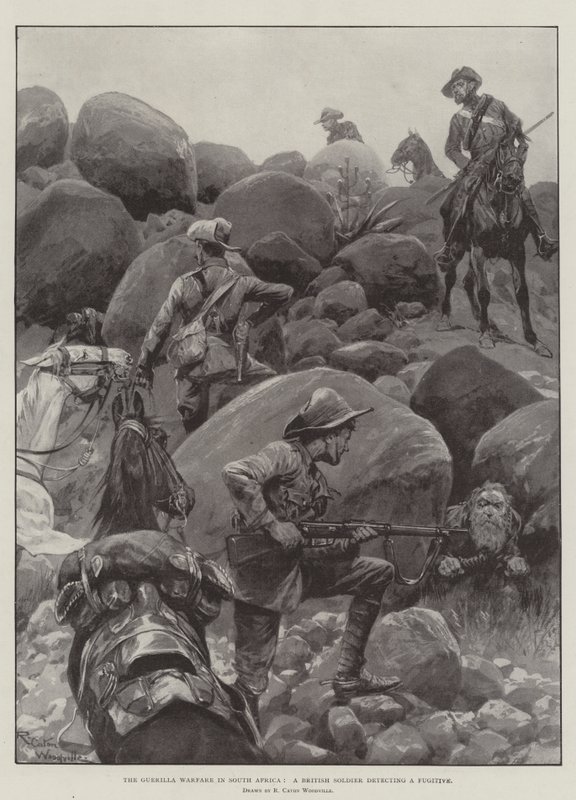 Der Guerillakrieg in Südafrika, ein britischer Soldat entdeckt einen Flüchtling von Richard Caton Woodville junior