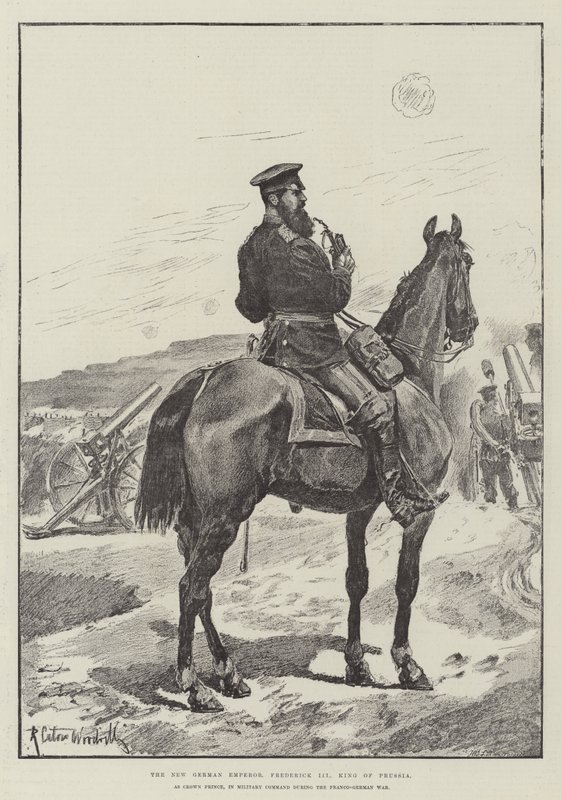 Der neue deutsche Kaiser, Friedrich III., König von Preußen, als Kronprinz im Militärkommando während des Deutsch-Französischen Krieges von Richard Caton Woodville junior